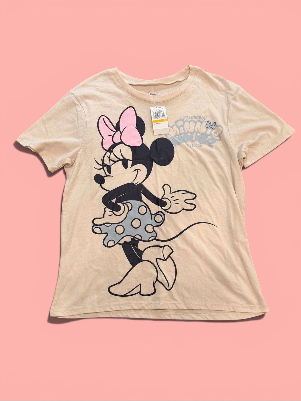 NWT Disney Off White Minnie Mouse Tee with Pink Bow 🎀 Women Size Small